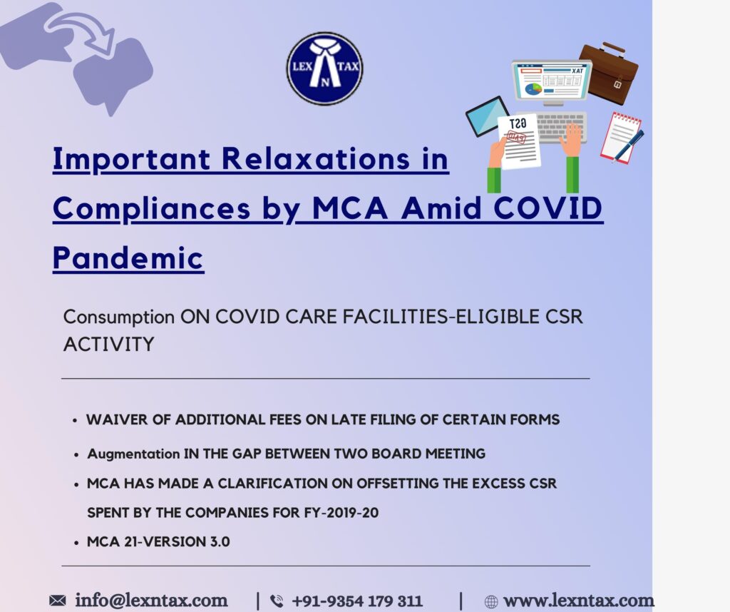 Important Relaxations in Compliances in india